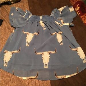 Bull skull off-the-shoulder blouse